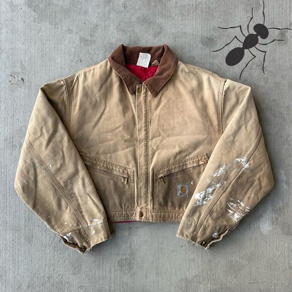 Vintage Y2K Carhartt brown cropped Detroit style work wear jacket - Picture 1 of 8